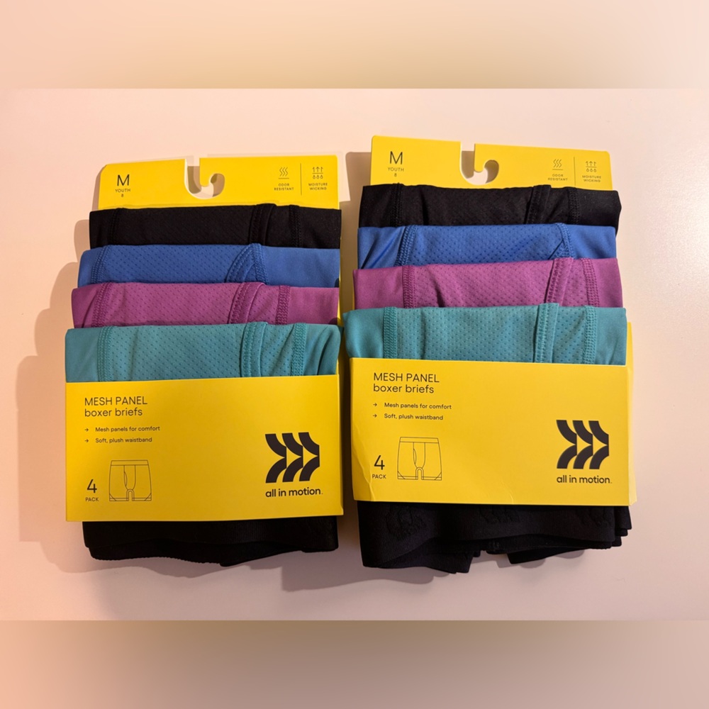 All In Motion Boys Mesh Panel Boxer Briefs M Youth 4pack